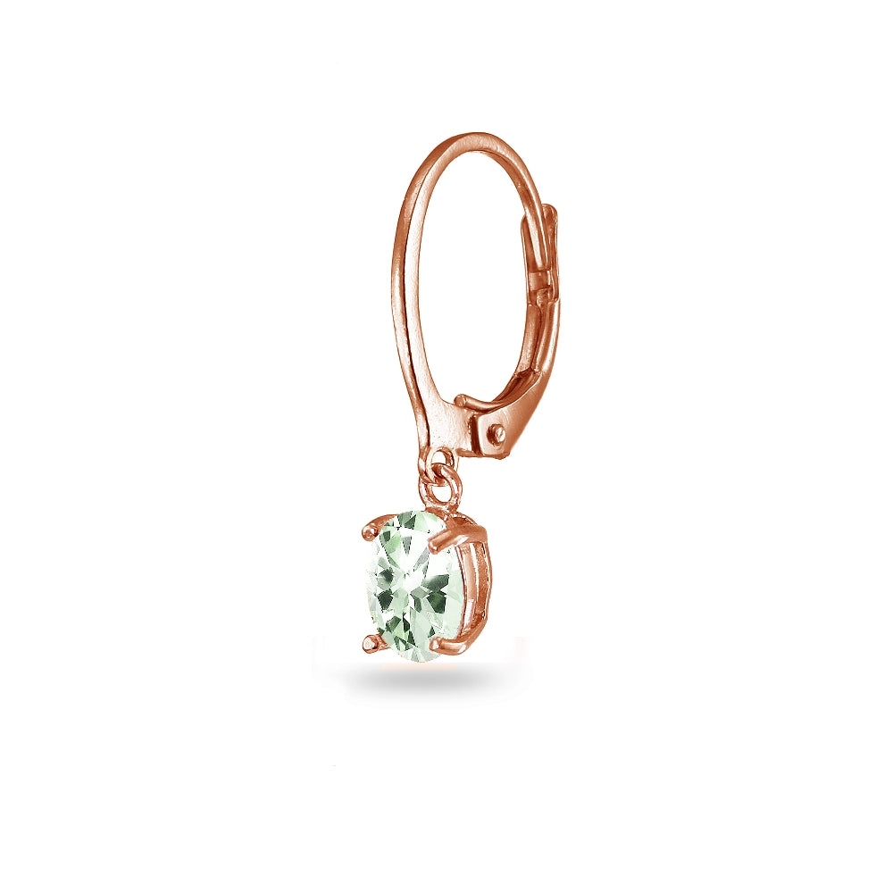 Rose Gold Flashed Sterling Silver Green Amethyst 7x5mm Oval Dangle Leverback Earrings-2