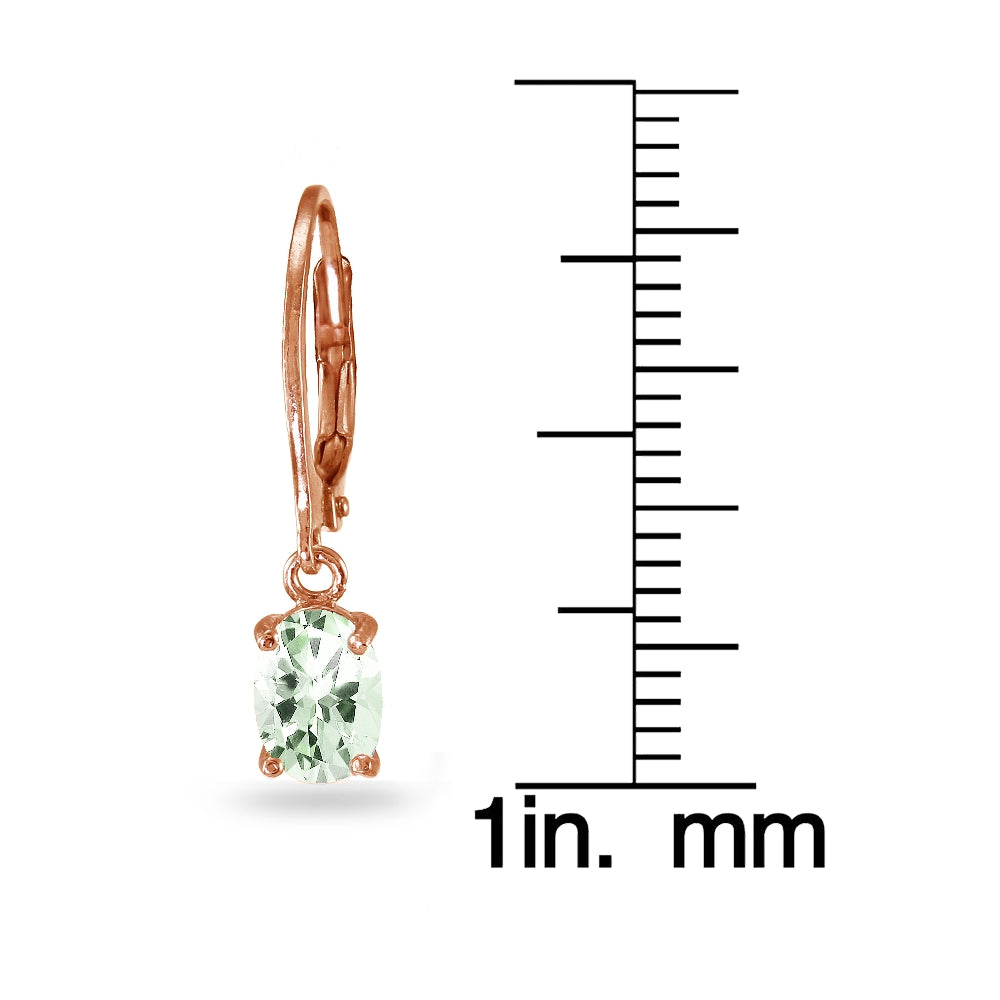 Rose Gold Flashed Sterling Silver Green Amethyst 7x5mm Oval Dangle Leverback Earrings-3