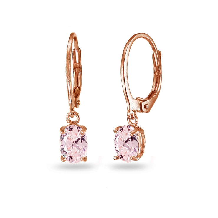 Rose Gold Flashed Sterling Silver Created Morganite 7x5mm Oval Dangle Leverback Earrings