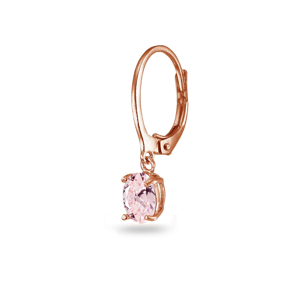 Rose Gold Flashed Sterling Silver Created Morganite 7x5mm Oval Dangle Leverback Earrings-2