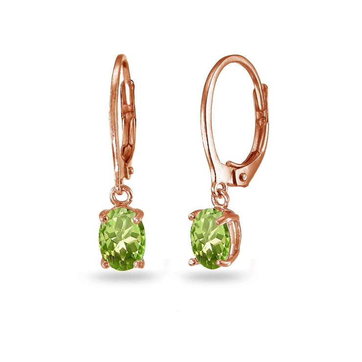 Rose Gold Flashed Sterling Silver Peridot 7x5mm Oval Dangle Leverback Earrings