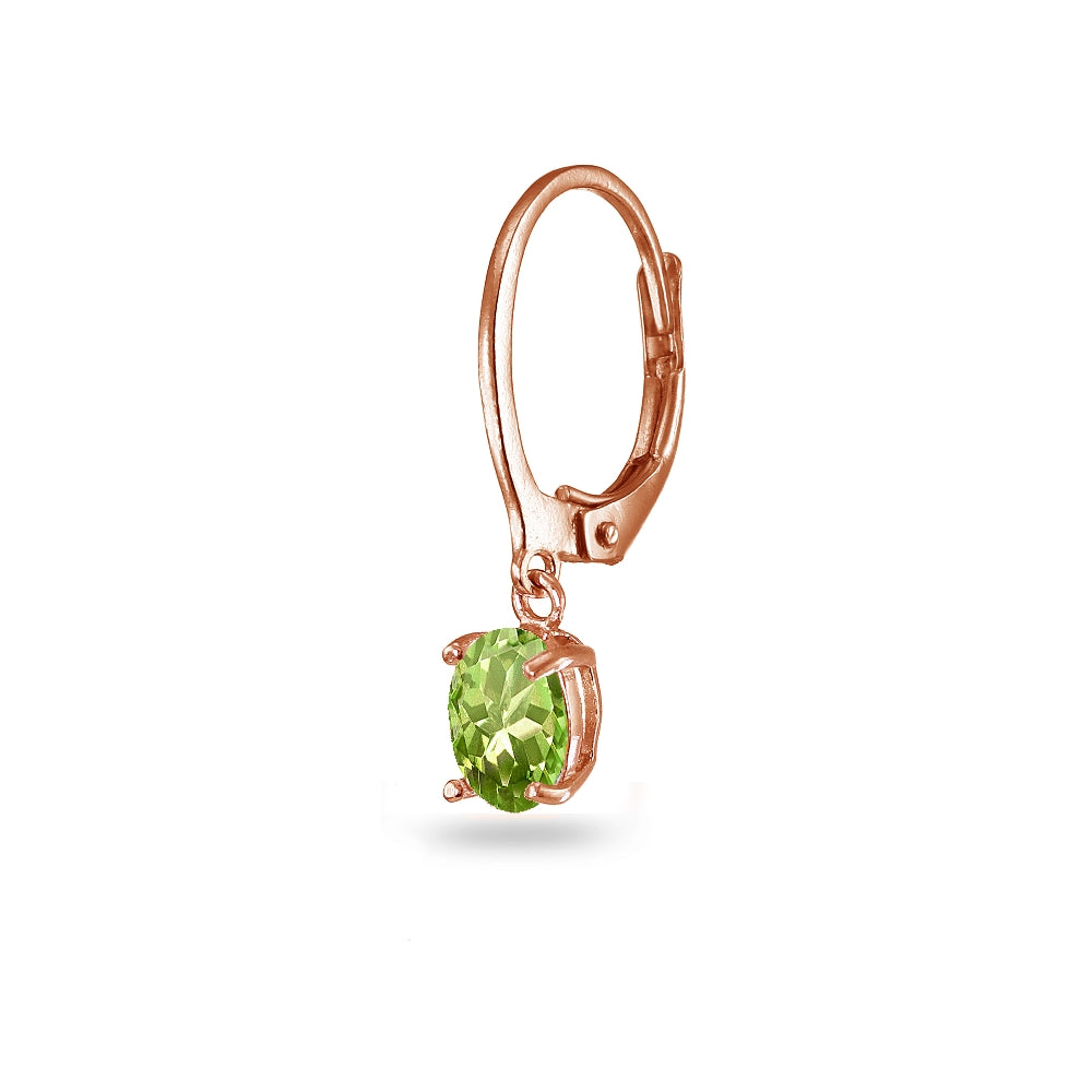 Rose Gold Flashed Sterling Silver Peridot 7x5mm Oval Dangle Leverback Earrings-2