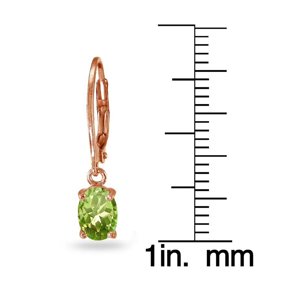 Rose Gold Flashed Sterling Silver Peridot 7x5mm Oval Dangle Leverback Earrings-3