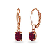 Rose Gold Flashed Sterling Silver Created Ruby 7x5mm Oval Dangle Leverback Earrings