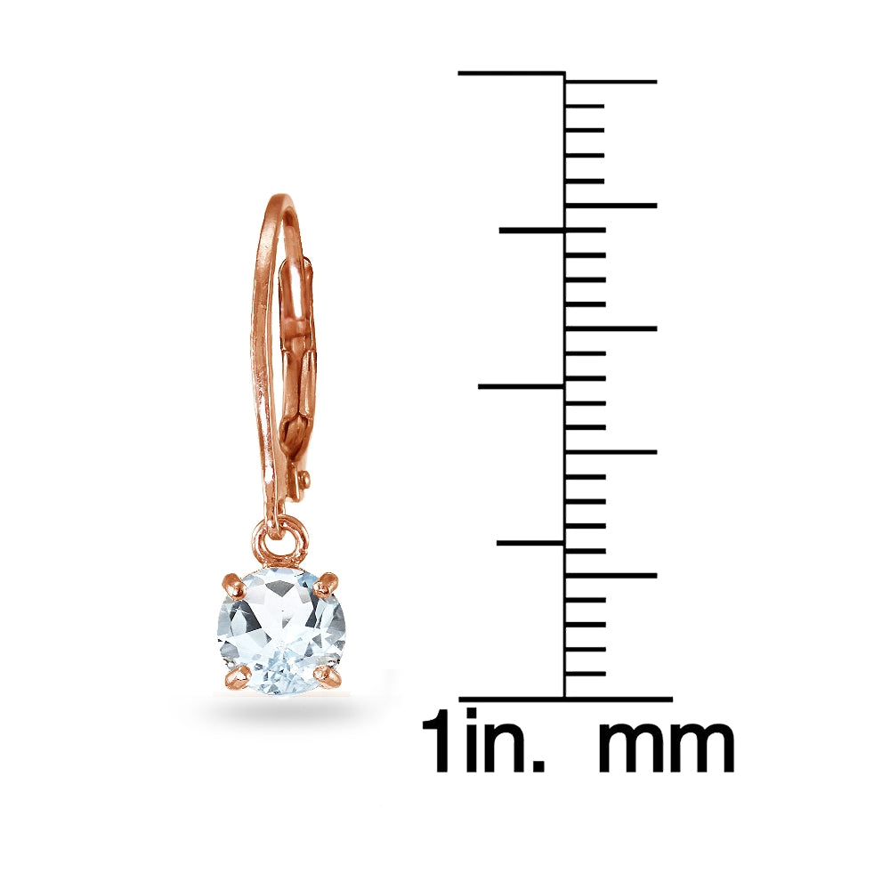 Rose Gold Flashed Sterling Silver Aquamarine 6mm Round Dangle Leverback Earrings-3