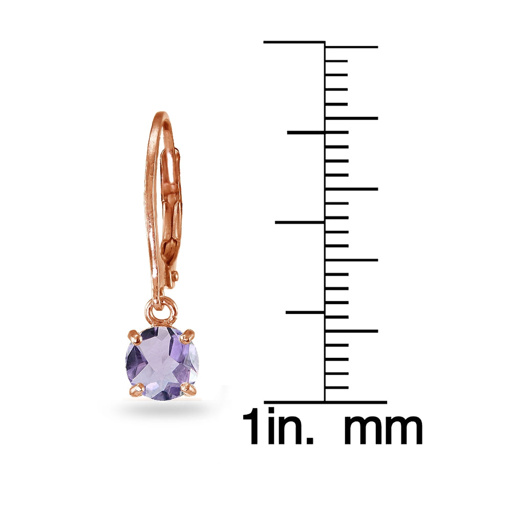 Rose Gold Flashed Sterling Silver Amethyst 6mm Round Dangle Leverback Earrings-3