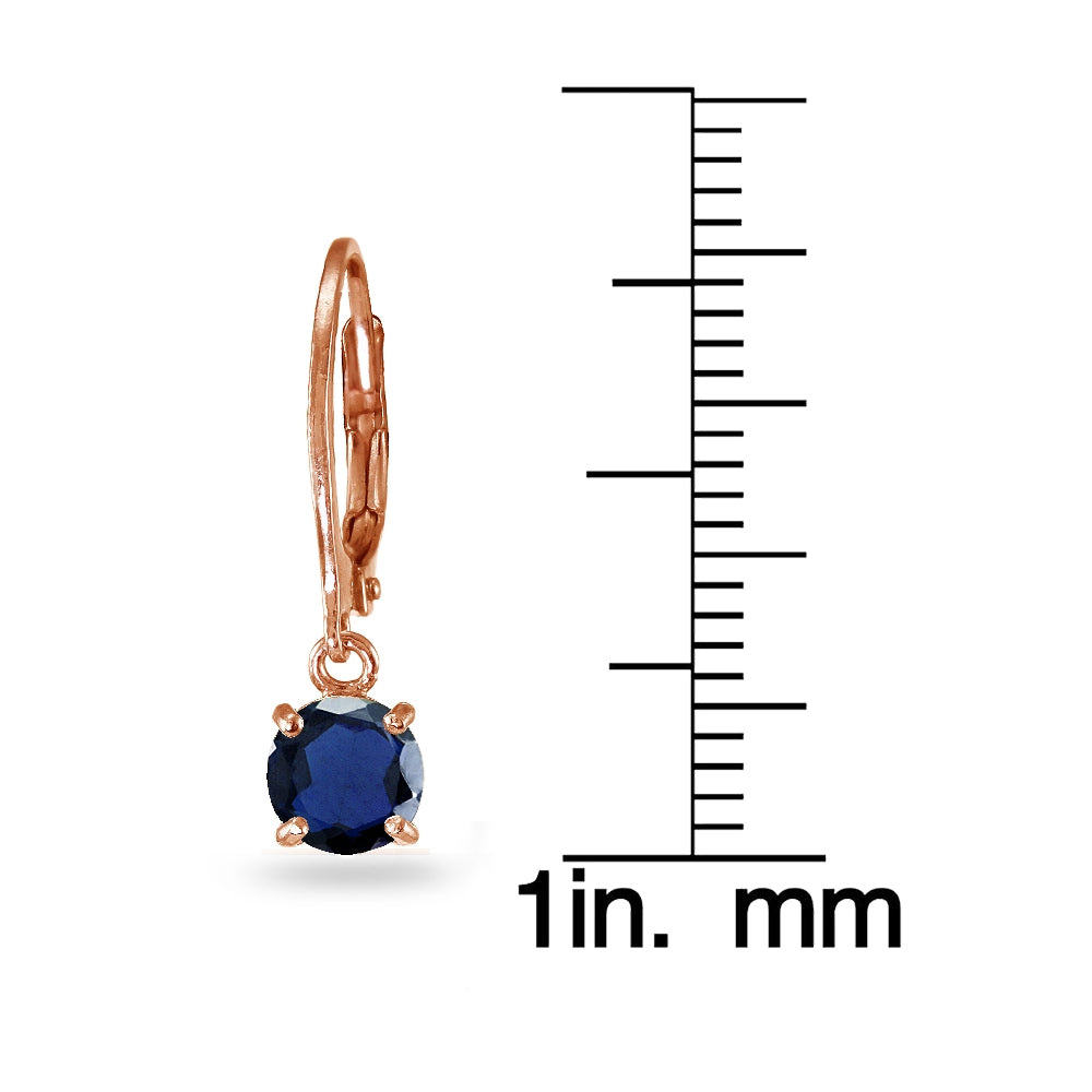 Rose Gold Flashed Sterling Silver Created Blue Sapphire 6mm Round Dangle Leverback Earrings-3