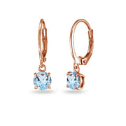 Rose Gold Flashed Sterling Silver Blue Topaz 6mm Round Dangle Leverback Earrings