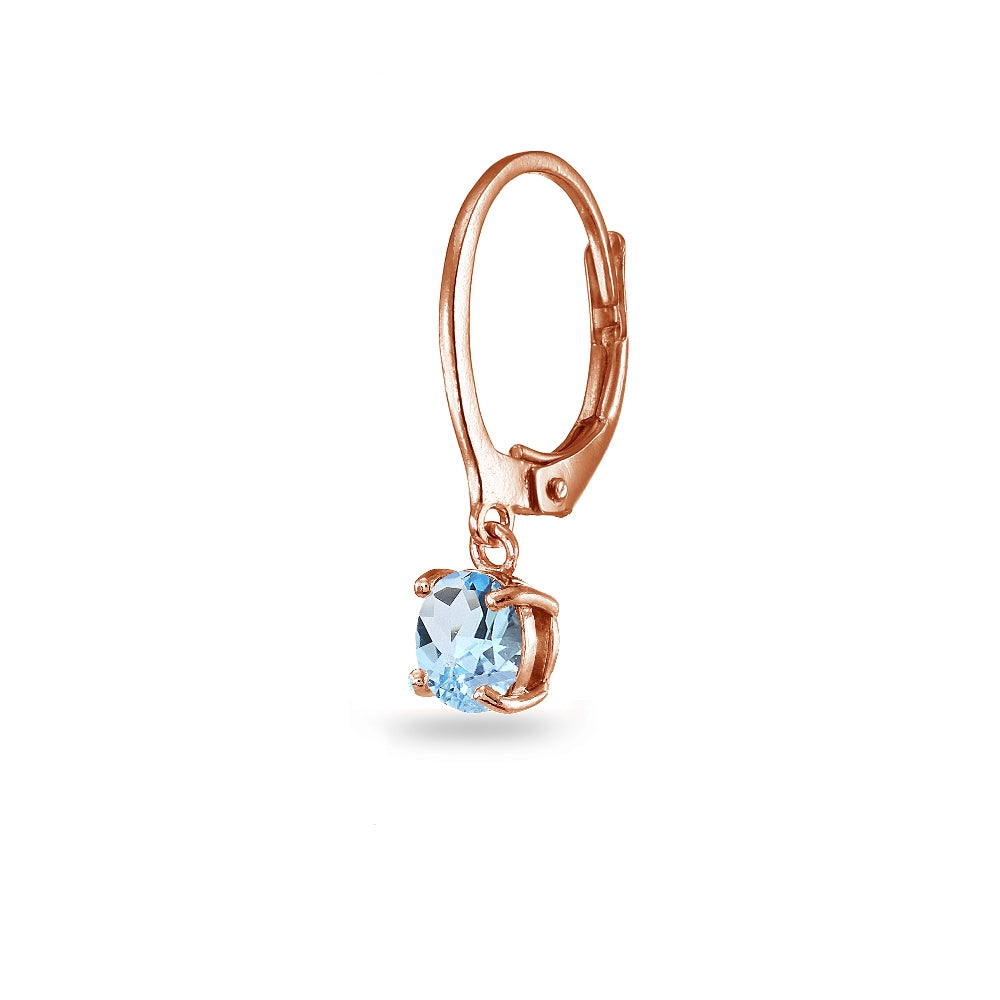 Rose Gold Flashed Sterling Silver Blue Topaz 6mm Round Dangle Leverback Earrings-2