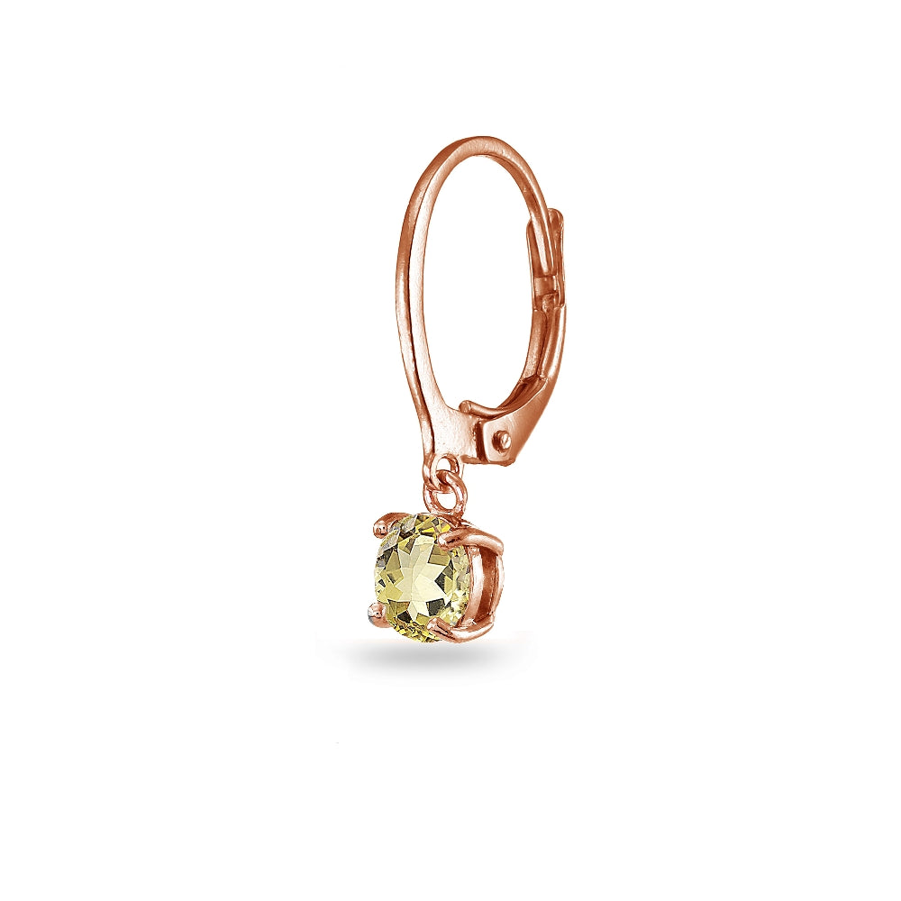 Rose Gold Flashed Sterling Silver Citrine 6mm Round Dangle Leverback Earrings-2