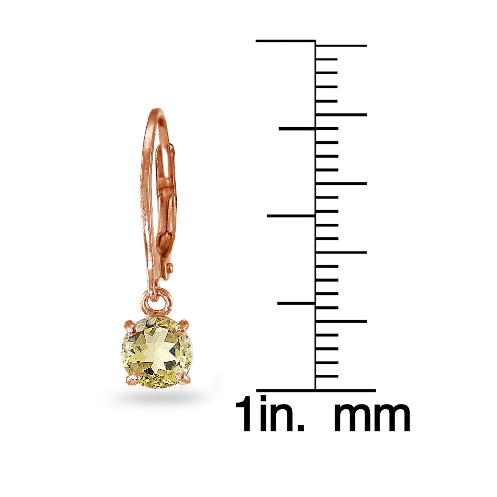 Rose Gold Flashed Sterling Silver Citrine 6mm Round Dangle Leverback Earrings-3