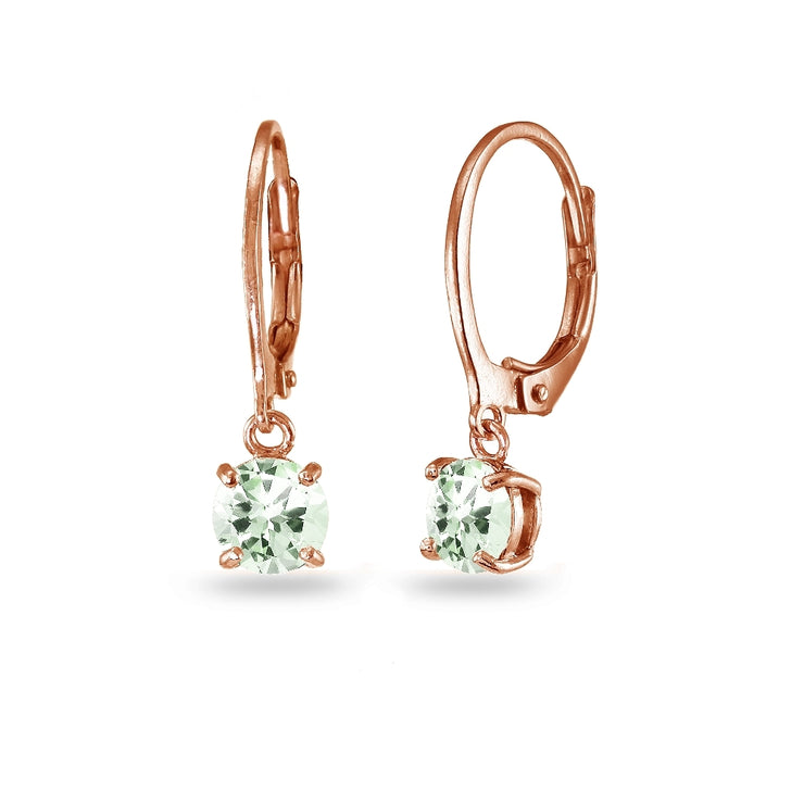 Rose Gold Flashed Sterling Silver Green Amethyst 6mm Round Dangle Leverback Earrings