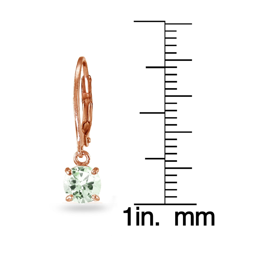 Rose Gold Flashed Sterling Silver Green Amethyst 6mm Round Dangle Leverback Earrings-3