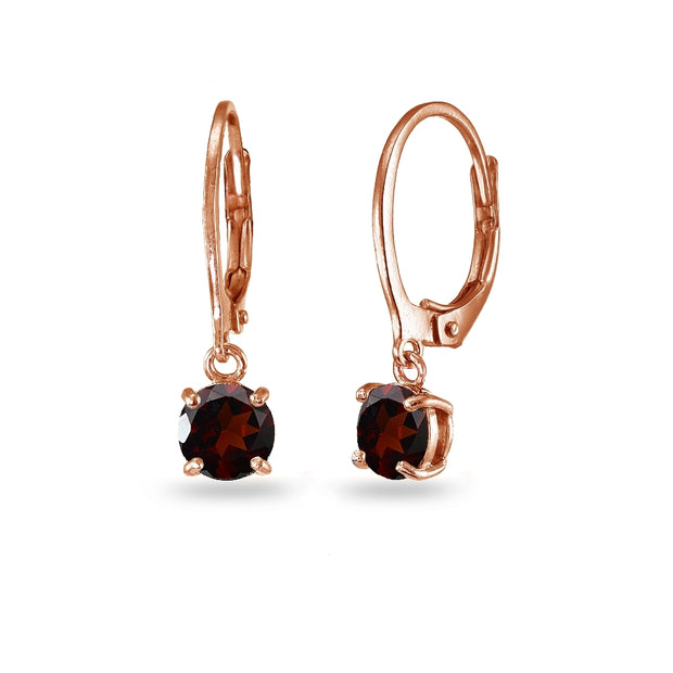 Rose Gold Flashed Sterling Silver Garnet 6mm Round Dangle Leverback Earrings