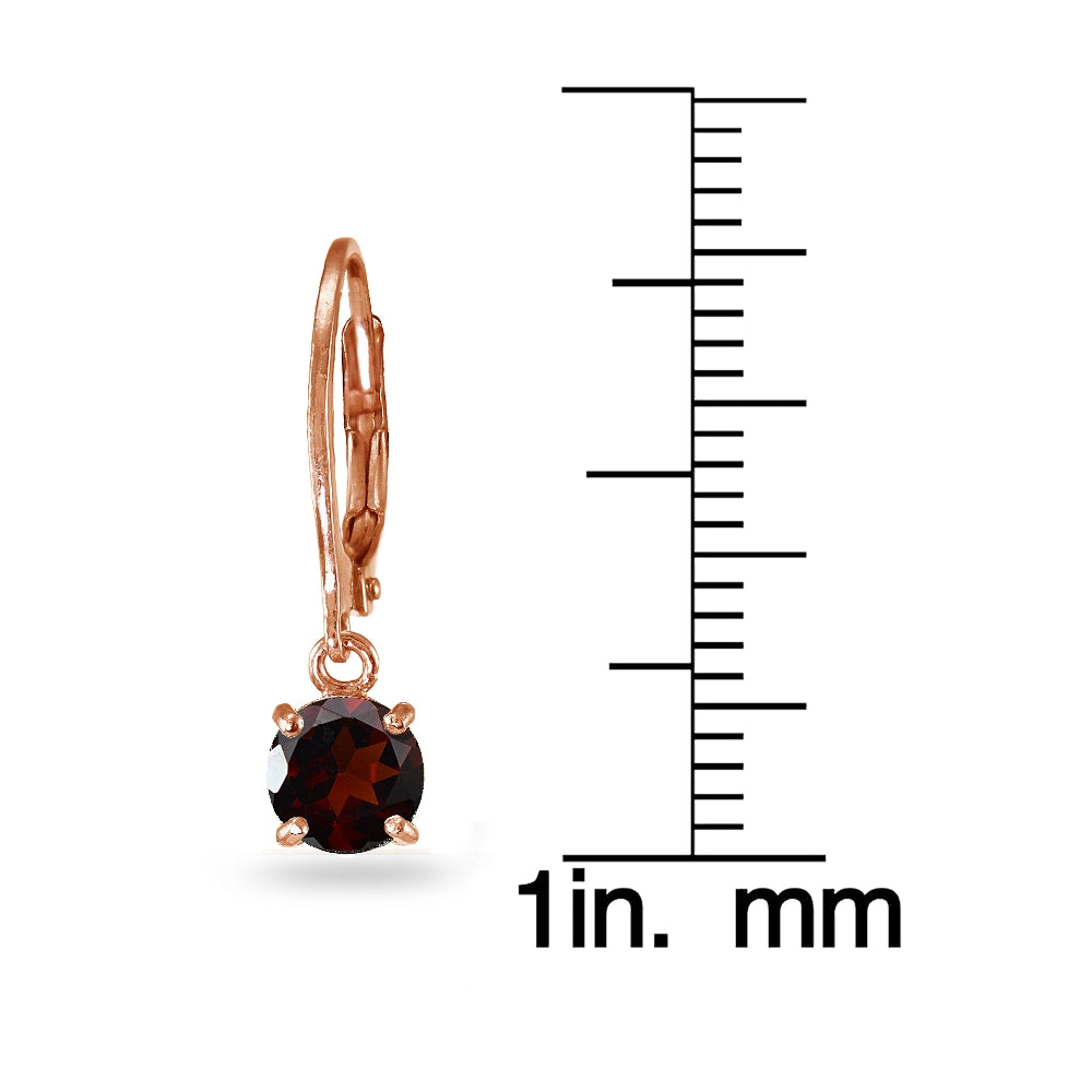 Rose Gold Flashed Sterling Silver Garnet 6mm Round Dangle Leverback Earrings-3