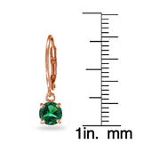 Rose Gold Flashed Sterling Silver Created Emerald 6mm Round Dangle Leverback Earrings