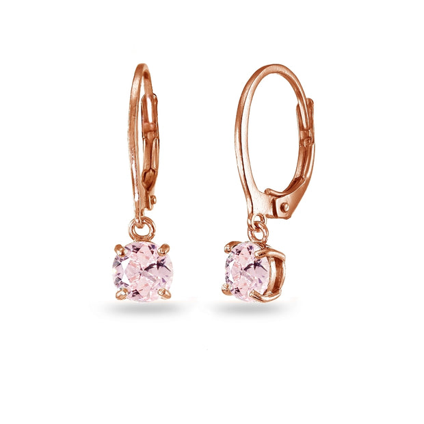 Rose Gold Flashed Sterling Silver Created Morganite 6mm Round Dangle Leverback Earrings