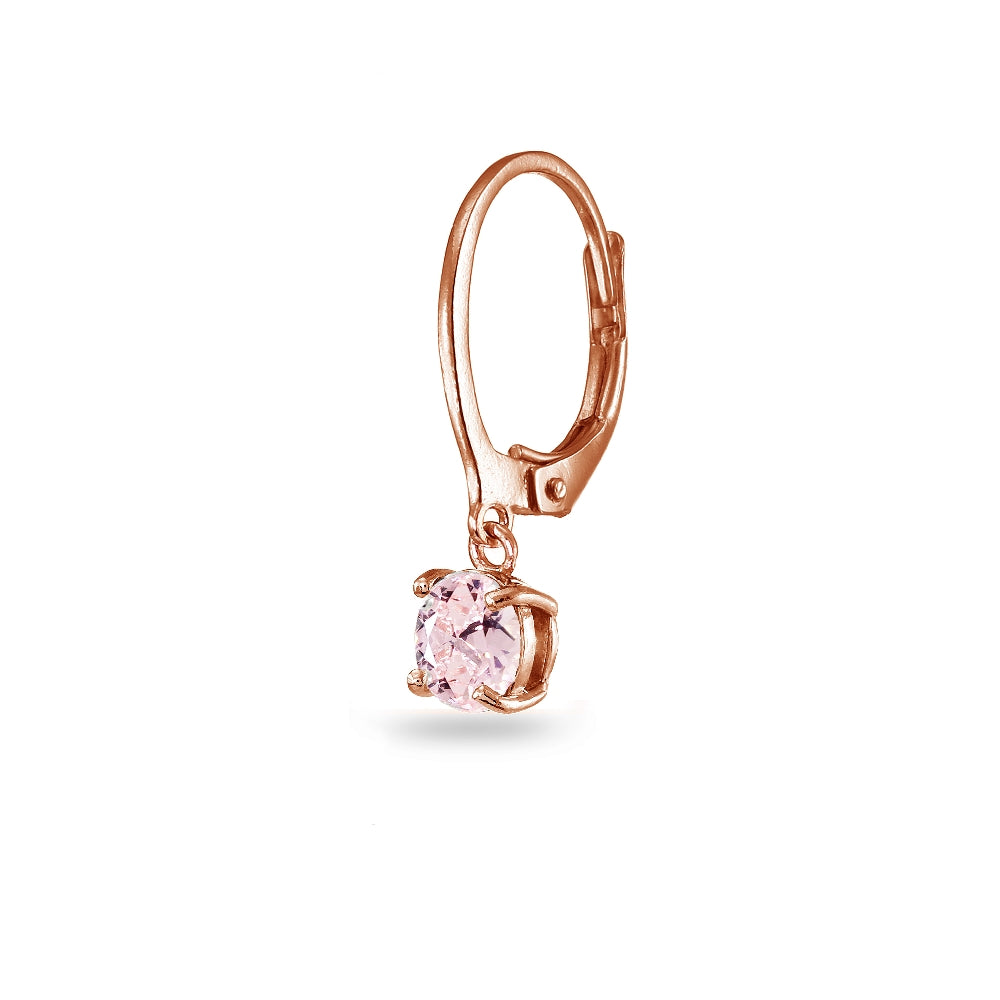Rose Gold Flashed Sterling Silver Created Morganite 6mm Round Dangle Leverback Earrings-2