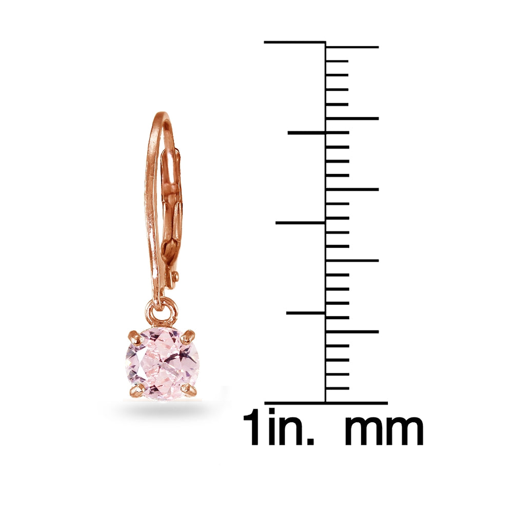 Rose Gold Flashed Sterling Silver Created Morganite 6mm Round Dangle Leverback Earrings-3