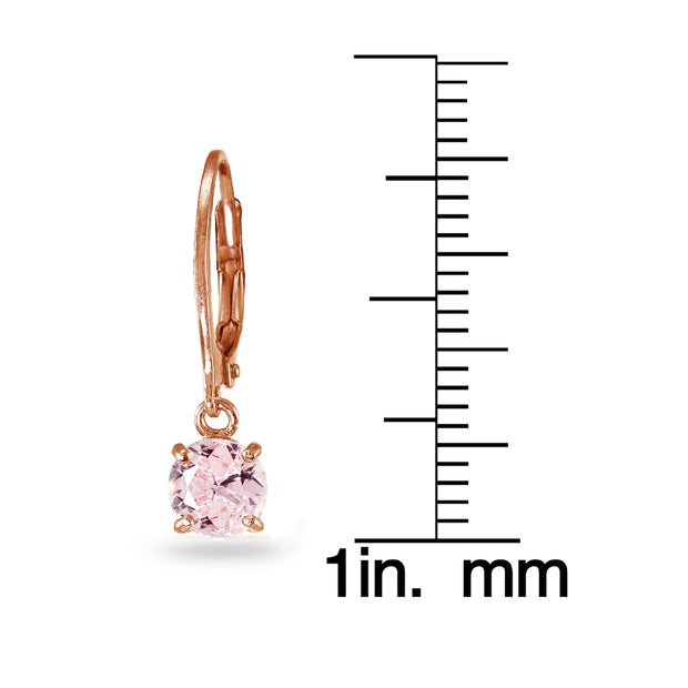 Rose Gold Flashed Sterling Silver Created Morganite 6mm Round Dangle Leverback Earrings