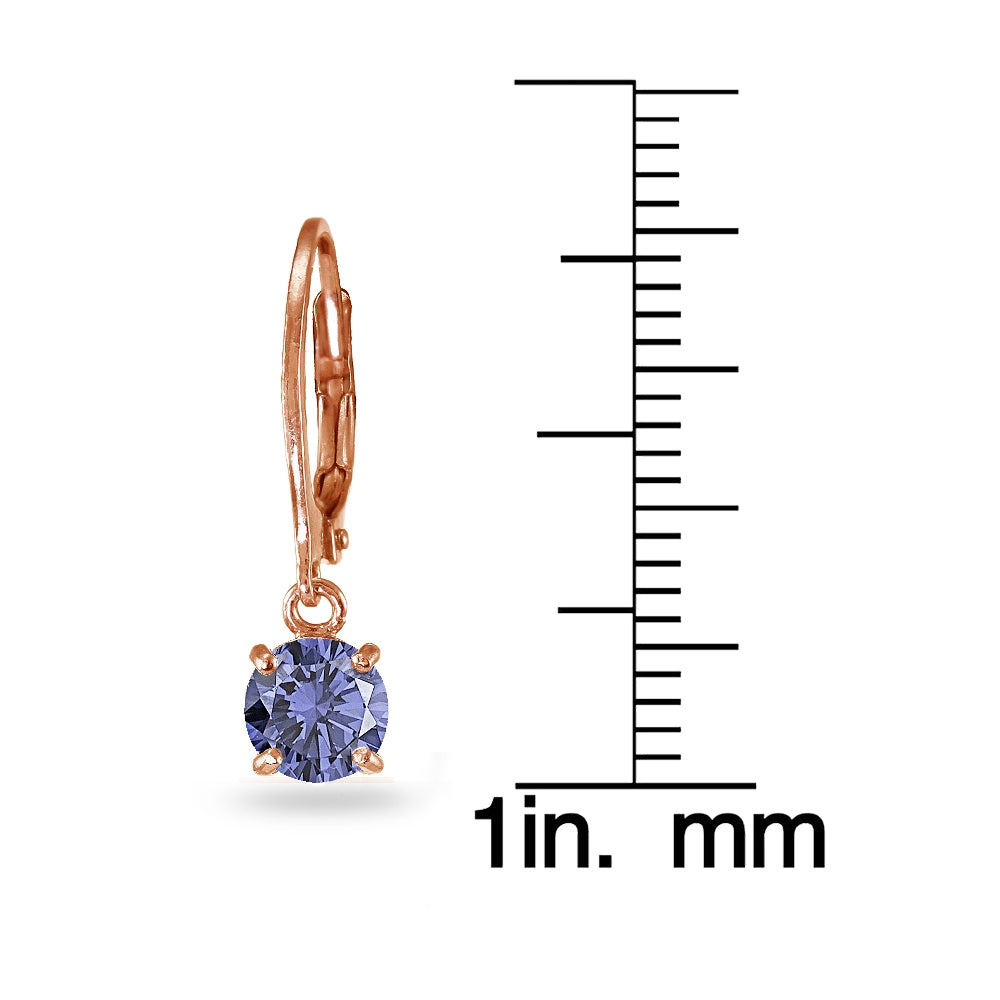 Rose Gold Flashed Sterling Silver Created Tanzanite 6mm Round Dangle Leverback Earrings-3