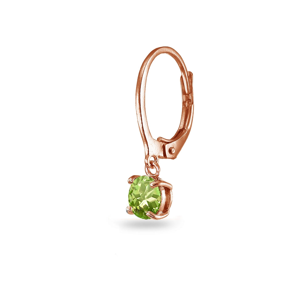 Rose Gold Flashed Sterling Silver Peridot 6mm Round Dangle Leverback Earrings-2