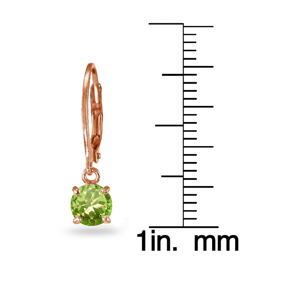 Rose Gold Flashed Sterling Silver Peridot 6mm Round Dangle Leverback Earrings-3