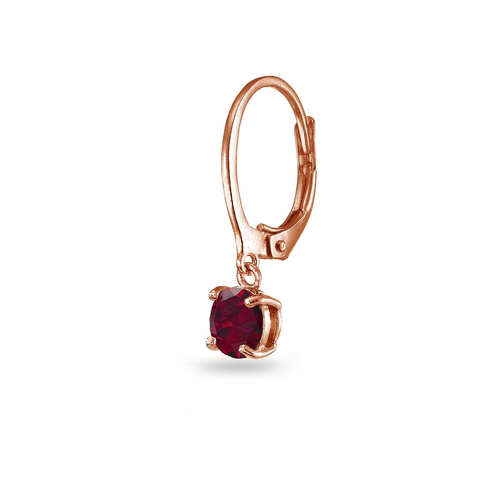 Rose Gold Flashed Sterling Silver Created Ruby 6mm Round Dangle Leverback Earrings-2
