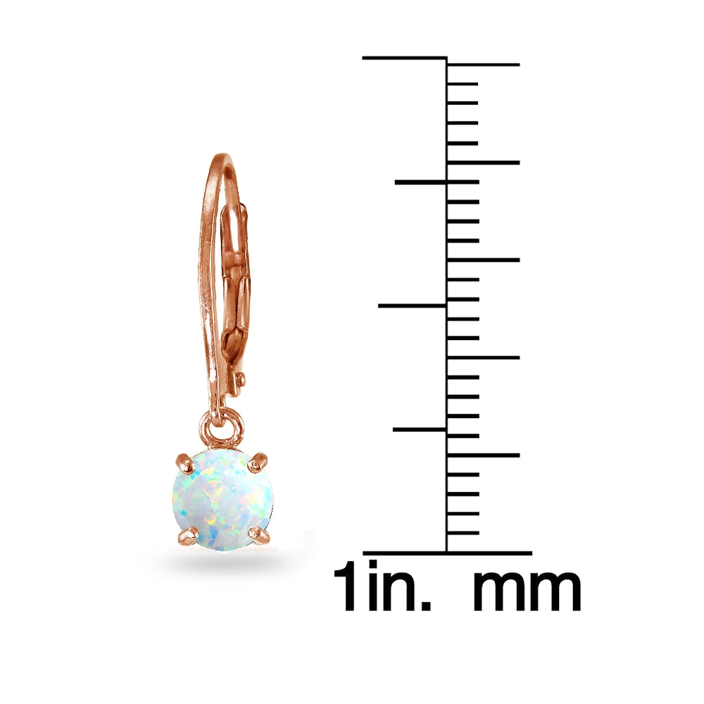 Rose Gold Flashed Sterling Silver Created White Opal 6mm Round Dangle Leverback Earrings-3