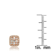 Rose Gold Flashed Silver Cubic Zirconia Baguette and Round Cut Stud Earrings