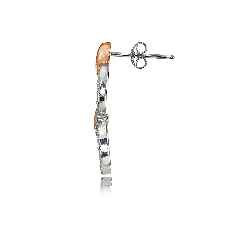 Rose Gold Flashed Silver Two-Tone Cubic Zirconia Double Oval Link Dangle Earrings-2