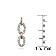 Rose Gold Flashed Silver Two-Tone Cubic Zirconia Double Oval Link Dangle Earrings