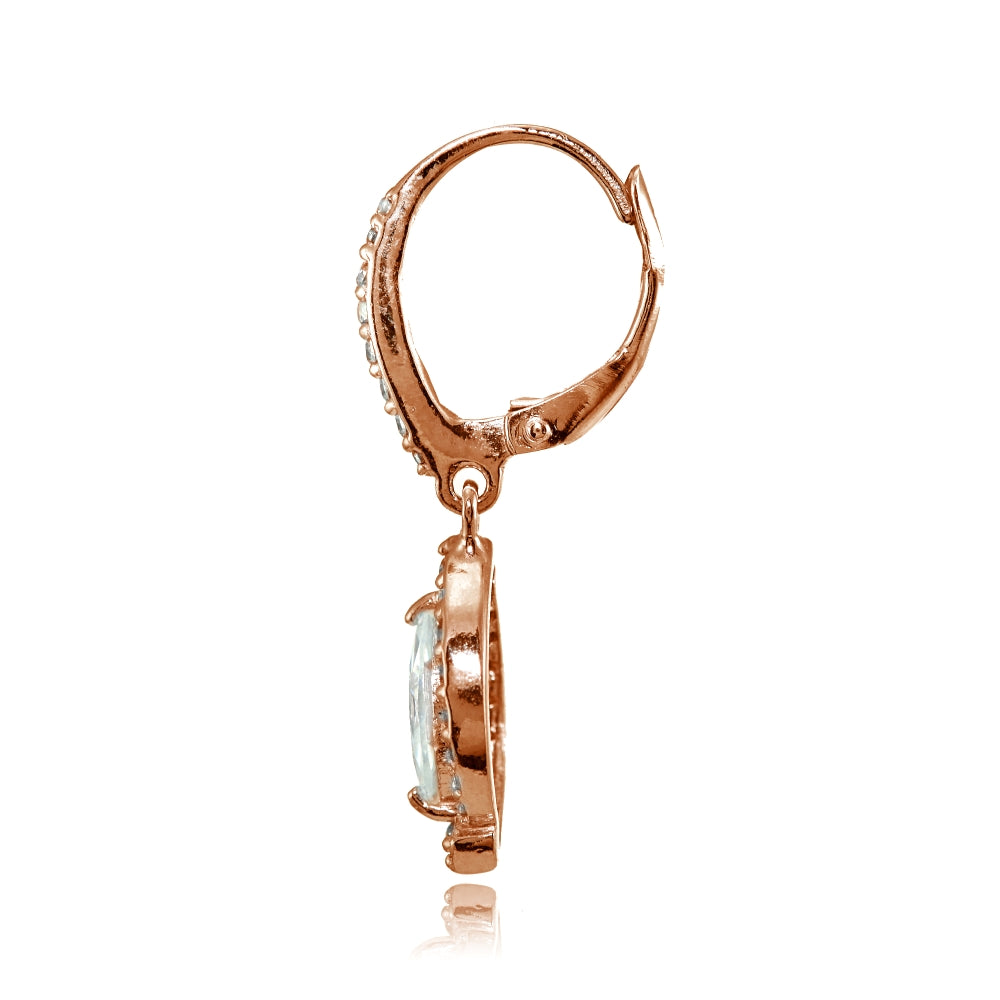 Rose Gold Flashed Silver Cubic Zirconia Marquise Dangle Leverback Earrings-2