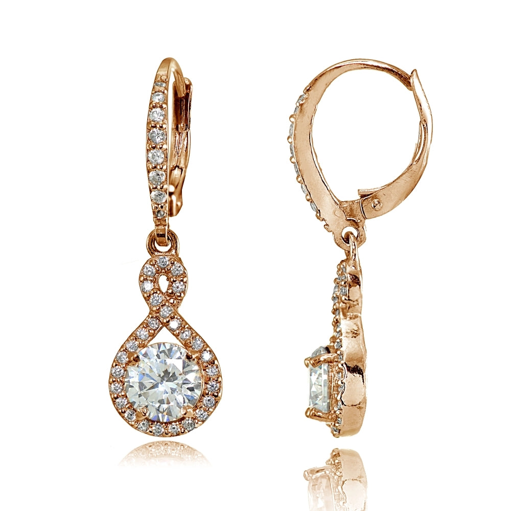 Rose Gold Flashed Sterling Silver Cubic Zirconia Infinity Dangle Leverback Earrings