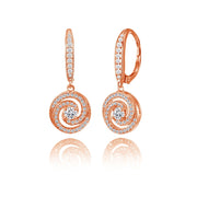 Rose Gold Flashed Sterling Silver Cubic Zirconia Love Knot Swirl Dangle Leverback Earring
