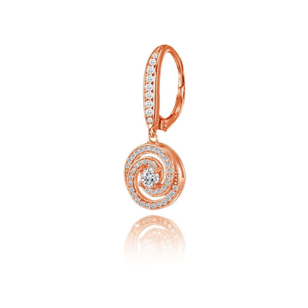 Rose Gold Flashed Sterling Silver Cubic Zirconia Love Knot Swirl Dangle Leverback Earring-2