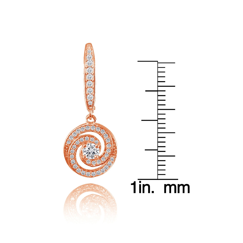 Rose Gold Flashed Sterling Silver Cubic Zirconia Love Knot Swirl Dangle Leverback Earring-3