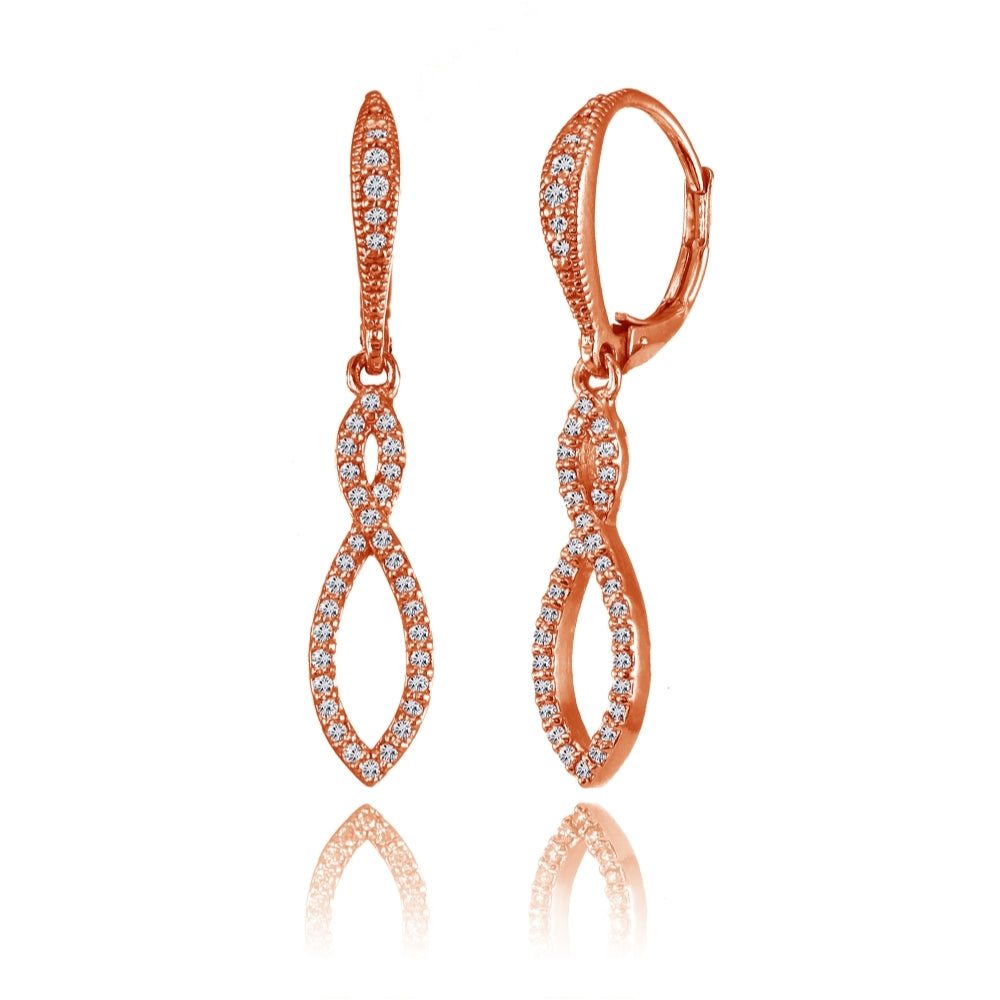 Rose Gold Flashed Silver Cubic Zirconia Infinity Twist Drop Leverback Earrings