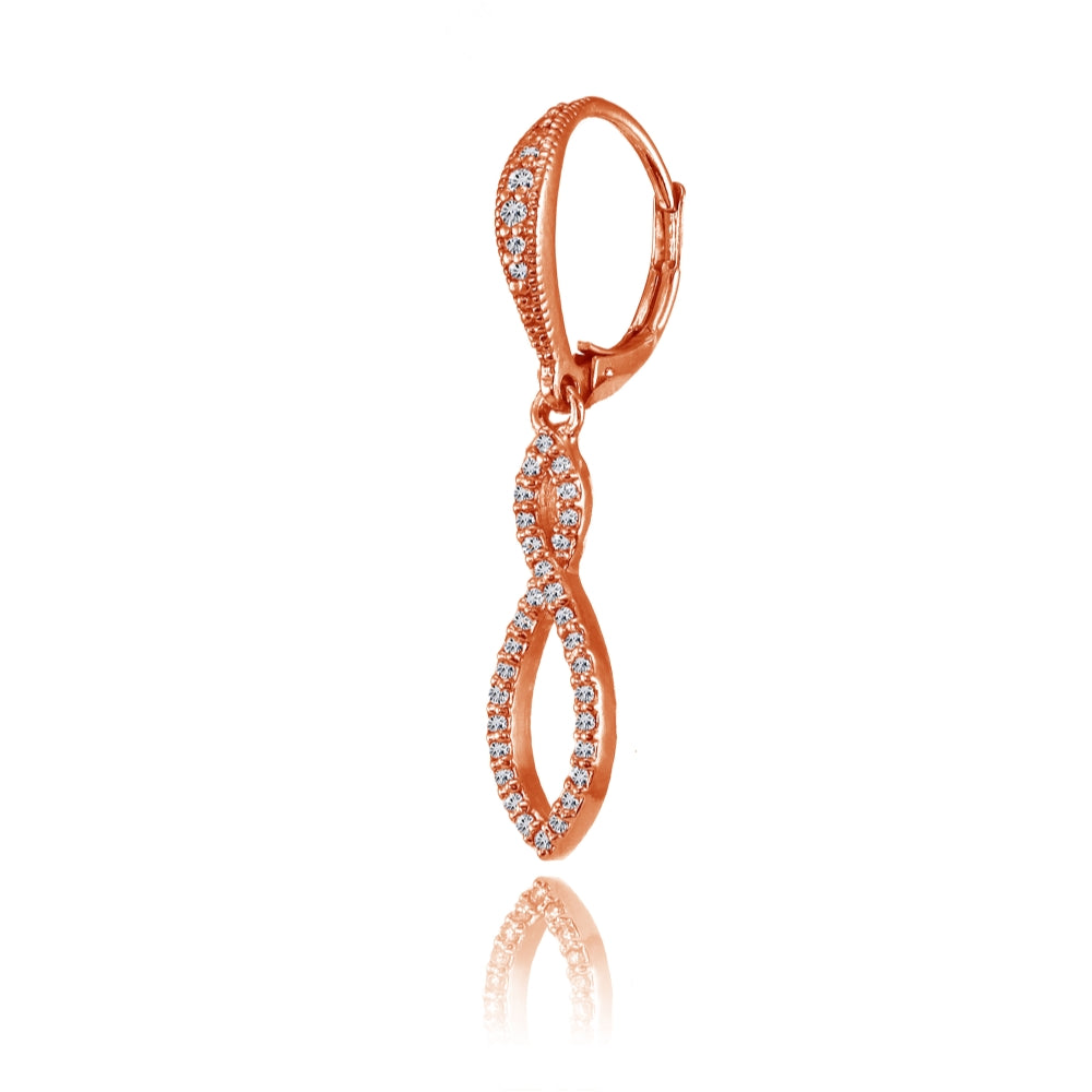 Rose Gold Flashed Silver Cubic Zirconia Infinity Twist Drop Leverback Earrings-2