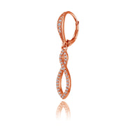Rose Gold Flashed Silver Cubic Zirconia Infinity Twist Drop Leverback Earrings