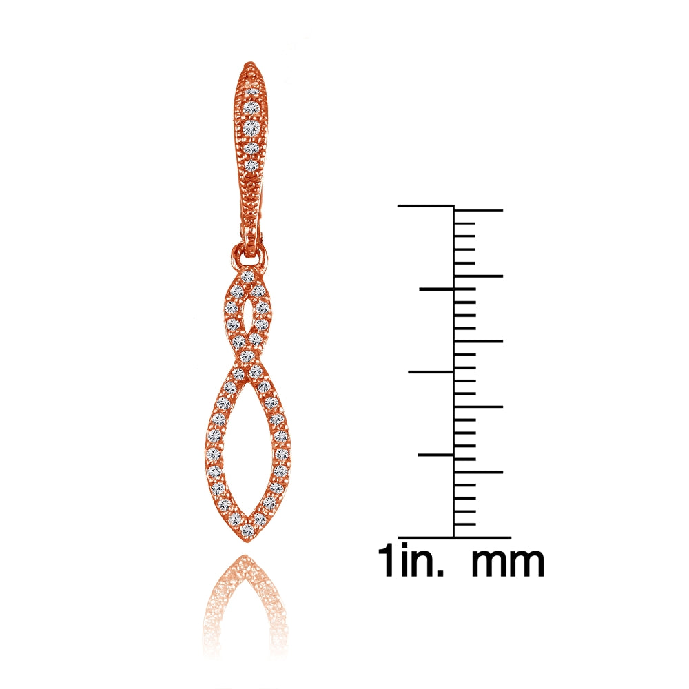 Rose Gold Flashed Silver Cubic Zirconia Infinity Twist Drop Leverback Earrings-3
