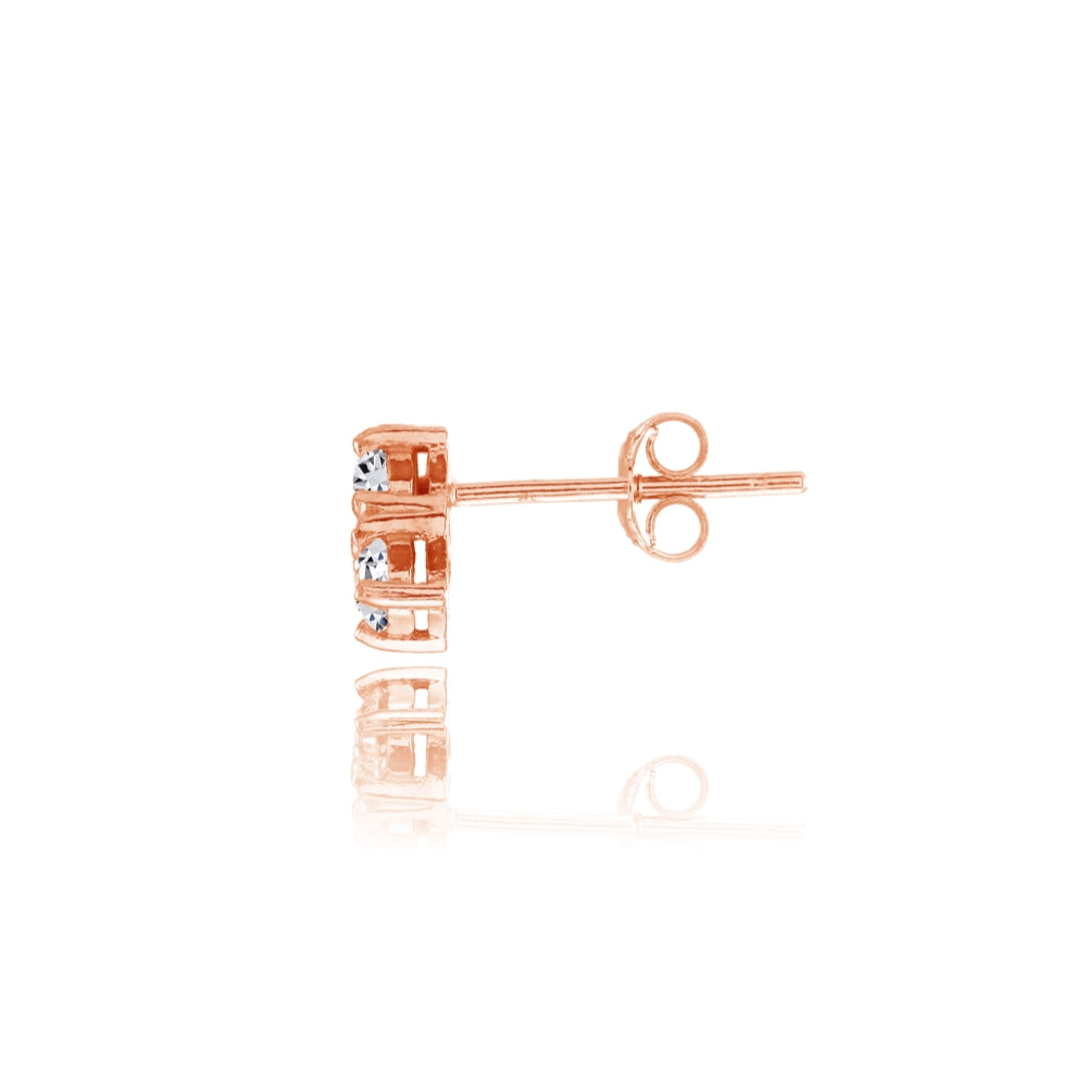 Rose Gold Flashed Sterling Silver Cubic Zirconia 3-Stone Triangle Stud Earrings-2
