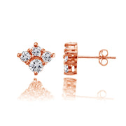 Rose Gold Flashed Sterling Silver Cubic Zirconia 4-Stone Cluster Stud Earrings