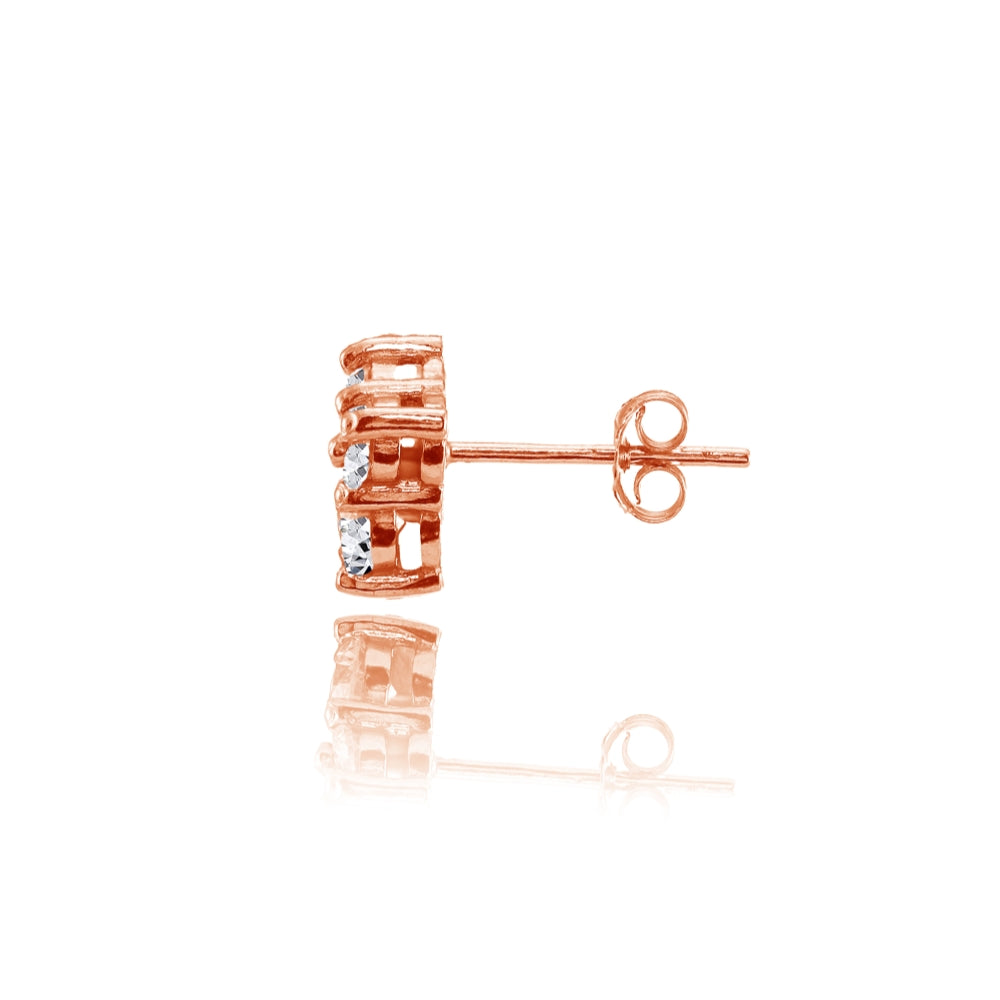 Rose Gold Flashed Sterling Silver Cubic Zirconia 4-Stone Cluster Stud Earrings-2