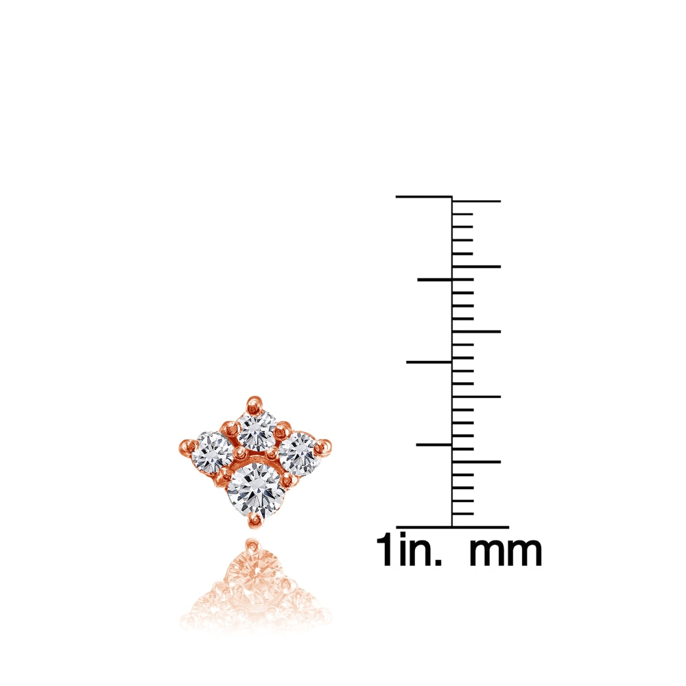 Rose Gold Flashed Sterling Silver Cubic Zirconia 4-Stone Cluster Stud Earrings-3