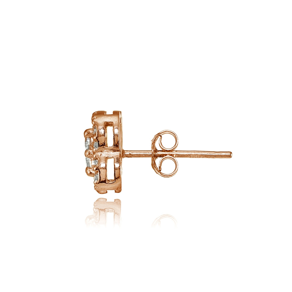 Rose Gold Flashed Sterling Silver Cubic Zirconia Four Leaf Clover Stud Earrings-2
