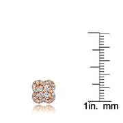 Rose Gold Flashed Sterling Silver Cubic Zirconia Four Leaf Clover Stud Earrings