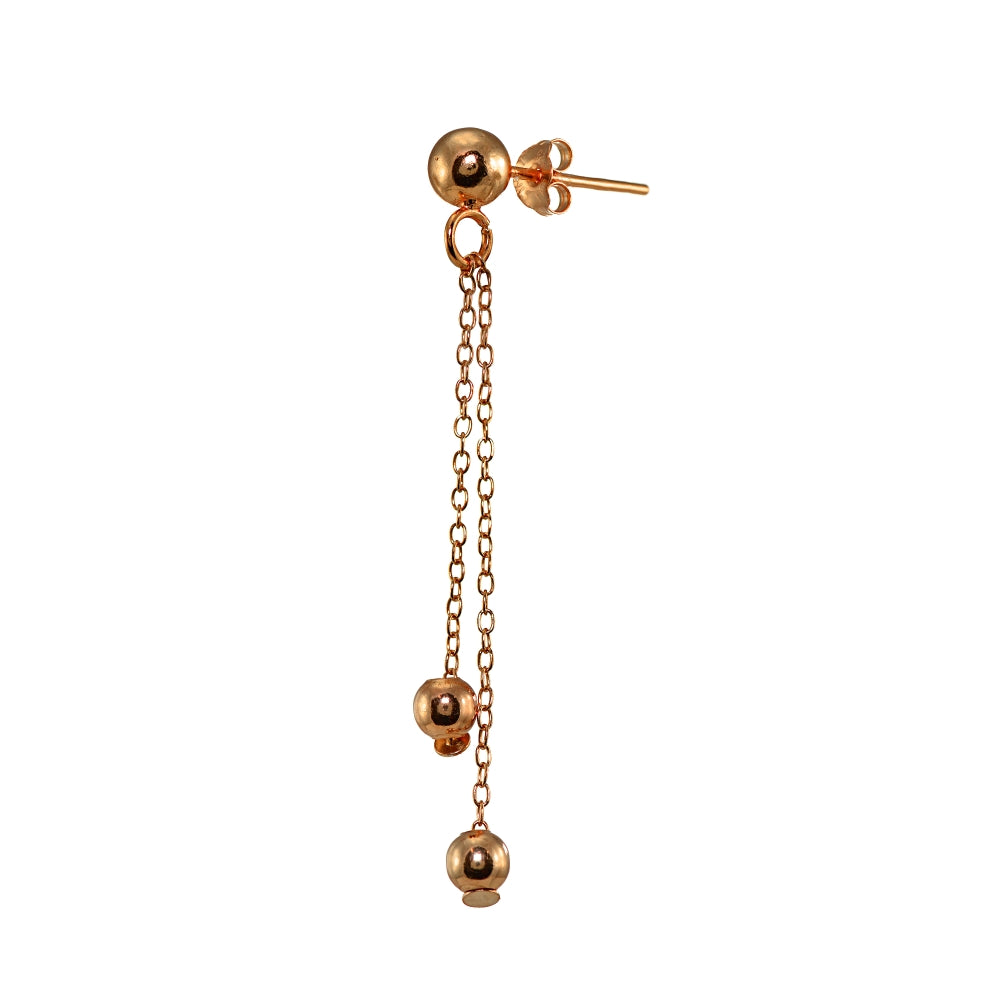 Rose Gold Flashed Sterling Silver Polished Double Bead Dangling Chain Drop Earrings-3