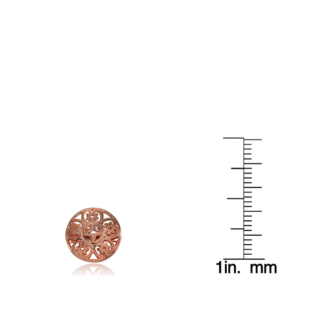 Rose Gold Flashed Sterling Silver Vintage Round Filigree Stud Earrings