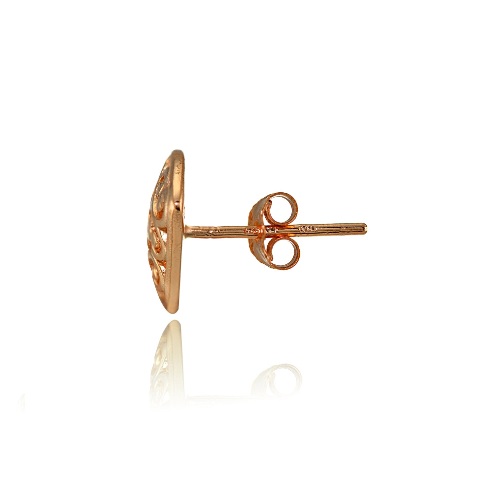 Rose Gold Flashed Sterling Silver Vintage Filigree Fan Triangle Stud Earrings-3